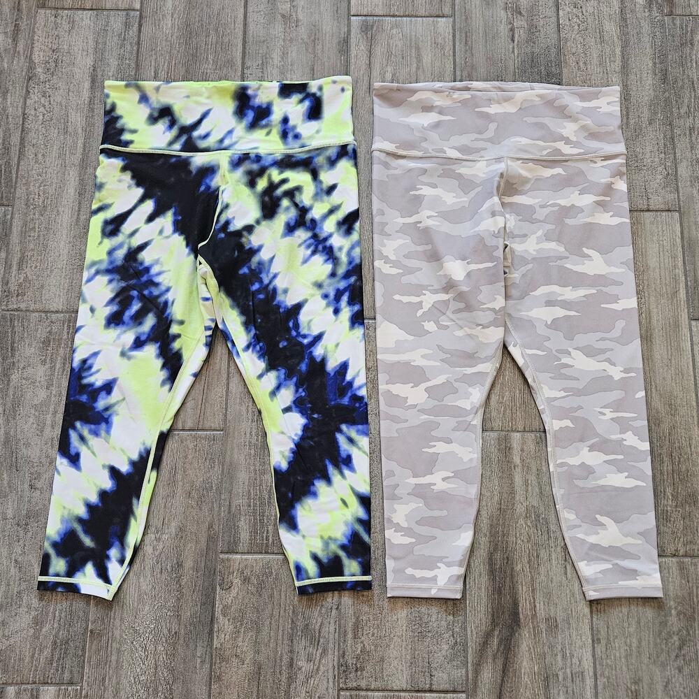 Athleta‎ Elation 7/8 High Rise Tights Womens 1X Lot of 2 Tie Dye Camo Powervita